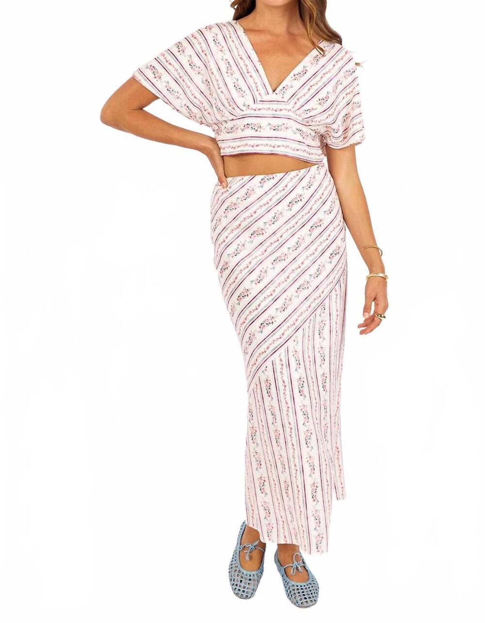 NEW SAGE THE LABEL rosebud maxi skirt in pink multi
